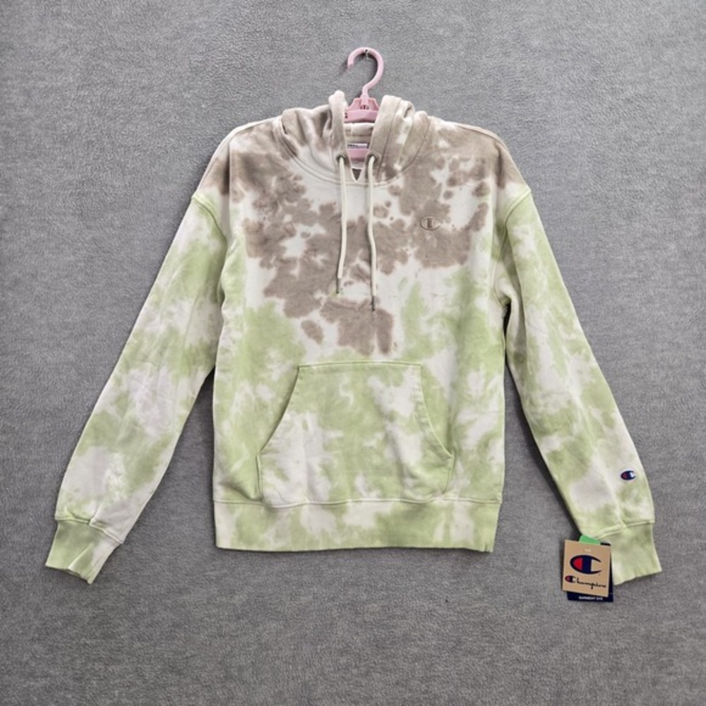 Champion Women Hoodie S Green Tie Dye Long Sleeve Logo Cotton Polyester NWT